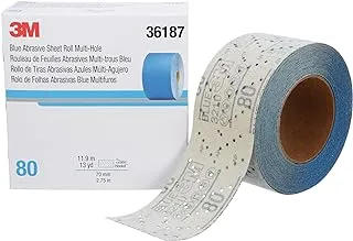 3M Hookit Blue Abrasive Sheet Roll, 36187, Multi-Hole, 2.75 in x 13 yd, 80+ Grade, Automotive Sanding Roll Sandpaper for Coating Removal, Body Repair, Auto Sanding
