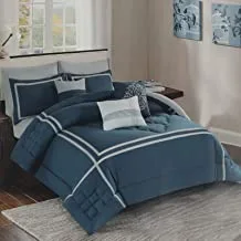 Valentini Bianco King Comforter Set, 9 Pieces, Blue | 100% Polyester | 1 Comforter 260x230cm, 1 Fitted 200x200+30cm, 2 Pillow Sham 50x 75+5cm, 2 Pillow Case 50x75cm,2 Cushion 45x45cm,1 Oblong 35x50cm