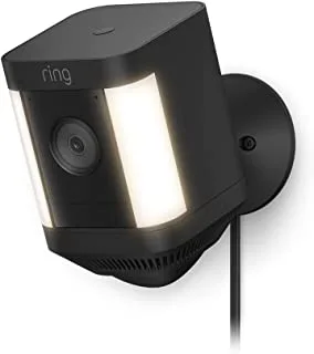 Ring Spotlight Cam Plus Plug-In من أمازون | كاميرا مراقبة خارجية 1080p HD ، محادثة ثنائية الاتجاه ، رؤية ليلية ، أضواء كاشفة LED ، صفارة الإنذار ، بديل لنظام CCTV ، نسخة تجريبية مجانية لمدة 30 يومًا من Ring Protect