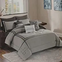 Valentini Bianco King Comforter Set, 9 Pieces, Grey | 100% Polyester | 1 Comforter 260x230cm, 1 Fitted 200x200+30cm, 2 Pillow Sham 50x 75+5cm, 2 Pillow Case 50x75cm,2 Cushion 45x45cm,1 Oblong 35x50cm