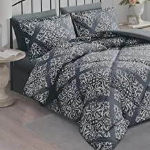 Valentini Bianco King Digital Print Comforter Set - Grey, 6 Peices | Micro Fiber 100% Polyester | 1 Comforter 260x250cm, 1 Fitted 200x200+30cm, 2 Pillow Shams 50x75+5cm, 2 Pillow Cases 50x75cm