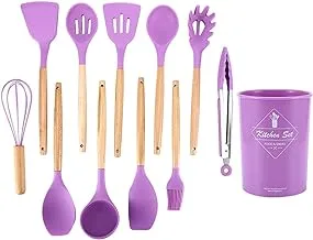 ECVV 11PCS Silicone Cooking Utensils Set Non-stick Spatula Shovel Wooden Handle Cooking Tools Set With Storage Box Kitchen Tools