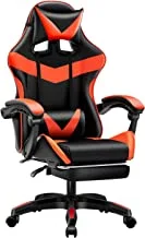 Arabest Gaming Chair with Footrest, Video Game Chair with Headrest Massage Lumbar Support, Ergonomic Chair Racing Style PU Leather High Back Adjustable Swivel(Footrest, Red)