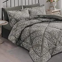 Valentini Bianco King Digital Print Comforter Set - Grey, 6 Peices | Micro Fiber 100% Polyester | 1 Comforter 260x250 cm, 1 Fitted 200x200+30 cm, 2 Pillow Shams 50x75+5 cm, 2 Pillow Cases 50x75 cm