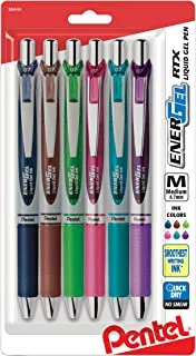 Pentel EnerGel RTX Retractable Liquid Gel Pen, (0.7mm) Metal Tip, Medium Line, Assorted Ink, 6-Pk (BL77BP6M1)