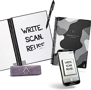 Rocketbook Smart Reusable Notebook, Fusion Executive Size Spiral Notebook & Planner, Lunar Winter, (6
