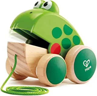 Hape Frog Pull-Along Toy for 12 Plus Months Babies, Green/Beige