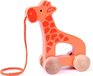 Hape Giraffe Wooden Push and Pull Toddler Toy, Orange, L: 5.3, W: 2.4, H: 5.9 inch, E0906