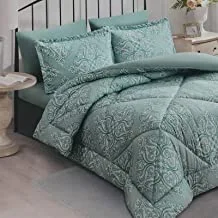 Valentini Bianco King Digital Print Comforter Set - Green, 6 Peices | Micro Fiber 100% Polyester | 1 Comforter 260x250 cm, 1 Fitted 200x200 + 30 cm, 2 Pillow Shams 50x75+5 cm, 2 Pillow Cases 50x75 cm