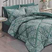 Valentini Bianco King Digital Print Comforter Set - Green, 6 Peices | Micro Fiber 100% Polyester | 1 Comforter 260x250cm, 1 Fitted 200x200+30cm, 2 Pillow Shams 50x75+5cm, 2 Pillow Cases 50x75cm