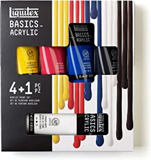 Liquitex BASICS 5 Tube Acrylic Paint Set, 4x75ml, 1x118ml