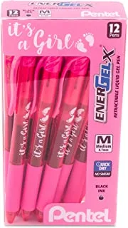 Pentel EnerGel-X Retractable Gel Pen, (0.7mm) Med. line, Pink Ink- It's a Girl! Dozen Box (BL107PPC12)