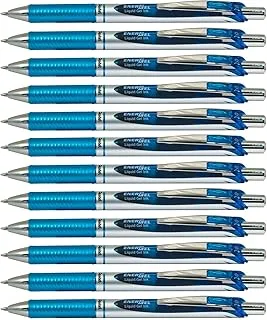 Pentel Gel Ink Pen, EnerGel RTX Retractable Gel Pen, Medium Point, Metal Tip, Sky Blue Ink, Box of 12 (BL77-S)