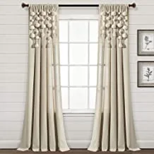 Lush Decor Boho Pom Tassel Window Curtain (Single Panel), 84 x 52 in (L x W), Dark Linen