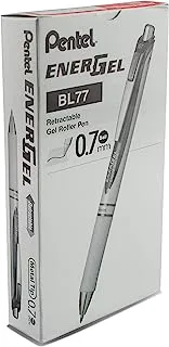 قلم جل سائل قابل للسحب من Pentel EnerGel RTX برأس معدني ، 12 عبوة ، 0.7 مم ، خط متوسط ​​، حبر أحمر (BL77PW-B)