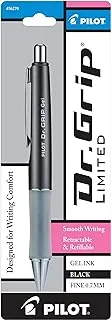 PILOT Dr.Grip Limited قلم حبر جل قابل لإعادة الملء وقابل للسحب ، سن رفيع ، برميل معدني رمادي فحمي ، حبر أسود ، قلم واحد (36270)