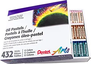 ألوان الباستيل الزيتية من Pentel Arts - مجموعة بحجم الفصل الدراسي 432 قطعة (PHN-12CP2)