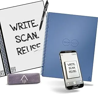 دفتر ملاحظات ذكي قابل لإعادة الاستخدام من Rocketbook - دفتر ملاحظات صديق للبيئة مبطّن مع قلم فريكسيون Pilot و 1 قطعة قماش من الألياف الدقيقة متضمنة - غطاء أزرق فولاذي ، حجم الرسالة (8.5 