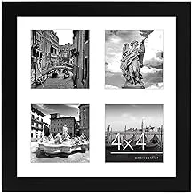 Americanflat 10x10 Collage Picture Frame With Four 4x4 Inch Openings - Composite Wood with Shatter Resistant Glass - Horizontal and Vertical Formats for Wall and Tabletop, black