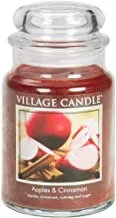 Village Candle Apples & Cinnamon Large Glass Apothecary Jar Scented Candle, 21.25 oz, Red