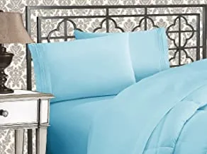 Elegant comfort luxurious 1500 thread count egyptian quality three line embroidered softest premium hotel quality 4-piece bed sheet set, wrinkle and fade resistant, king, aqua blue