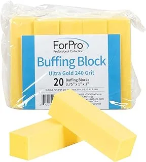 ForPro Ultra Gold Buffing Block, 240 Grit, Four-Sided Manicure & Pedicure Nail Buffer, 3.75” L x 1” W x 1” H, 20-Count