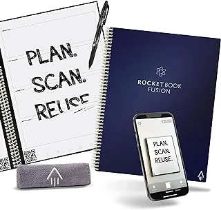 Rocketbook Smart Reusable Notebook, Fusion Letter Size Spiral Notebook & Planner, Midnight Blue, (21.6 cm x 28 cm)