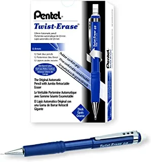 Pentel Twist-Erase III Mechanical Pencil (0.9mm) Blue Barrel, 12 Pack (QE519C)