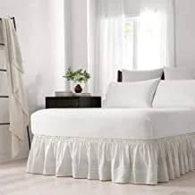 EASY FIT Embroidered Bed Skirt - Baratta Wrap Around Easy On/Off Dust Ruffle 18-Inch Drop Bedskirt, Queen/King, Ivory