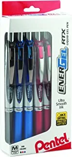 Pentel BL77PC12M1 EnerGel RTX RT Liquid Gel Pen, Med, Metal Tip, Assort Ink, 12-Pk Window Box of 12, 0.7mm, Assorted