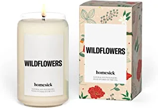 Homesick Premium Scented Candle, Wildflowers Candle - Scents of Geranium, Peony, Magnolia, 13.75 oz, 60-80 Hour Burn, Natural Soy Blend Candle Home Decor, Relaxing Aromatherapy Candle