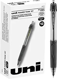 uni-ball PowerTank Retractable Ballpoint Pens, Bold Point (1.0mm), Black Barrel, Black Ink, 12 Count