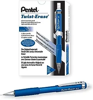 Pentel twist-erase iii mechanical pencil,0.5mm, blue barrel, 12 pack (qe515c)