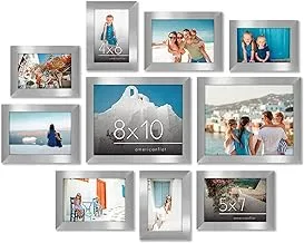 Americanflat 10 Piece Silver Picture Frames Collage Wall Decor - Gallery Wall Frame Set with Two 8x10, Four 5x7, and Four 4x6 Frames, Shatter Resistant Glass, Hanging Hardware, and Easel Included