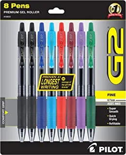 Pilot G2 Premium Refillable And Retractable Gel Ink Pens, Fine Point (0.7mm), 7 Colors, 8 Count (16603)