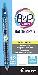 PILOT B2P Colors - Bottle to Pen Refillable & Retractable Rolling Ball Gel Pen Made From Recycled Bottles, Fine Point, Turquoise G2 Ink/Barrel, 12-Pack (36628)