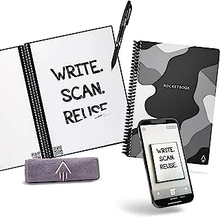 Rocketbook Smart Reusable Notebook - Dot-Grid Eco-Friendly Notebook with 1 Pilot Frixion Pen & 1 Microfiber Cloth Included - Lunar Winter Cover, Camo Notebook, Executive Size (6