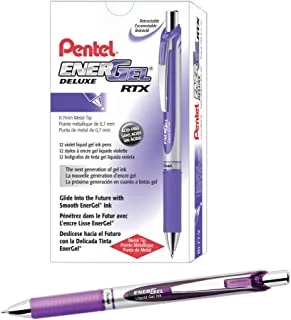 قلم حبر جل ديلوكس RTX من Pentel EnerGel ، رأس معدني 0.7 ملليمتر ، حبر بنفسجي ، صندوق 12 (BL77-V)
