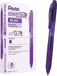 Pentel BL107-VX EnerGel-X قلم جل سائل قابل للسحب (0.7 مم) طرف معدني ، حبر بنفسجي ، صندوق 12 (BL107-V)