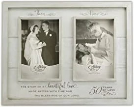 Then & Now الذكرى السنوية الخمسين لإطار الصورة ، هدية الزفاف ، الخطوبة ، ونذر التجديد للأزواج ، إطارات صور خشبية مع اقتباس عاطفية ، 12-inch x 9.5-inch ، Rustic Woodgrain ، من Abbey & CA Gift