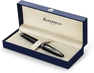 Waterman Carène Black Sea Fountain Pen, High-Gloss Black with Palladium Plated Trim, Medium Nib with Blue Ink Cartridge, Gift Box