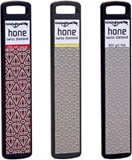 Tools4Boards Hone Trio Ski & Snowboard Swiss Diamond File Stone Set (3 Piece) Includes 3 Most Used Grits (Red Coarse 200, Yellow Medium 400, White Fine 800) Extra Large Diamond Surface 95mm x 20mm