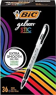 BIC Gel-ocity Smooth Stic Gel Pen ، Fine Point (0.5mm) ، حبر أسود ، 36-Count ، حبر جل نابض بالحياة وسلس