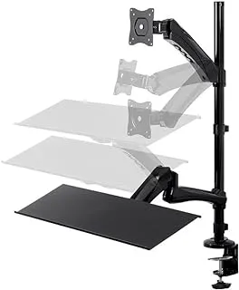 Monoprice Articulating Gas Spring Sit Stand Monitor and Keyboard Workstation Mount - for Displays 13in to 26in, VESA 75x75 to 100x100, Easy to Use, Compatible with Most Desks, Black