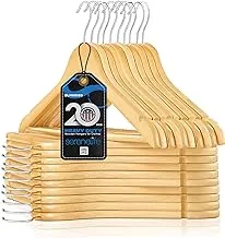 Premium Solid Wooden Hangers - Smooth Finish Space Saving Heavy Duty Suit Clothes Hanger Set w/ 360 Degree Swivel Metal Hook, Precisely Cut Notches, for Coats Jackets Pants Dress (20-Pack)
