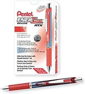Pentel EnerGel Deluxe RTX Retractable Liquid Gel Pen, Medium Line, Needle Tip, Red Ink, Box of 12 (BLN77-B)