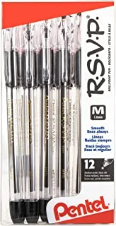 Pentel R.S.V.P. Stick Medium Ballpoint Pens, 12 Pack, Black (BK91PC12A)