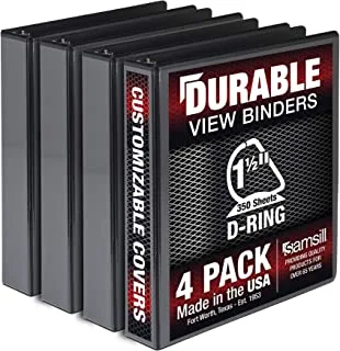 Samsill Durable 1.5 inch Binder ، صنع في الولايات المتحدة الأمريكية ، ملف D Ring Binder ، ملف Clear View قابل للتخصيص ، أسود ، 4 عبوات ، كل منها يحمل 350 صفحة
