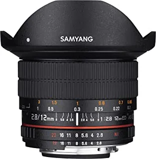 عدسة عين السمكة فائقة الاتساع مقاس 12 مم F2.8 من Samyang لكاميرات Canon EOS EF DSLR - متوافقة مع الإطار الكامل