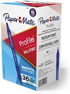 Paper Mate Ballpoint Pens, Profile Retractable Pens, Medium Point (1.0mm), Blue, 36 Count